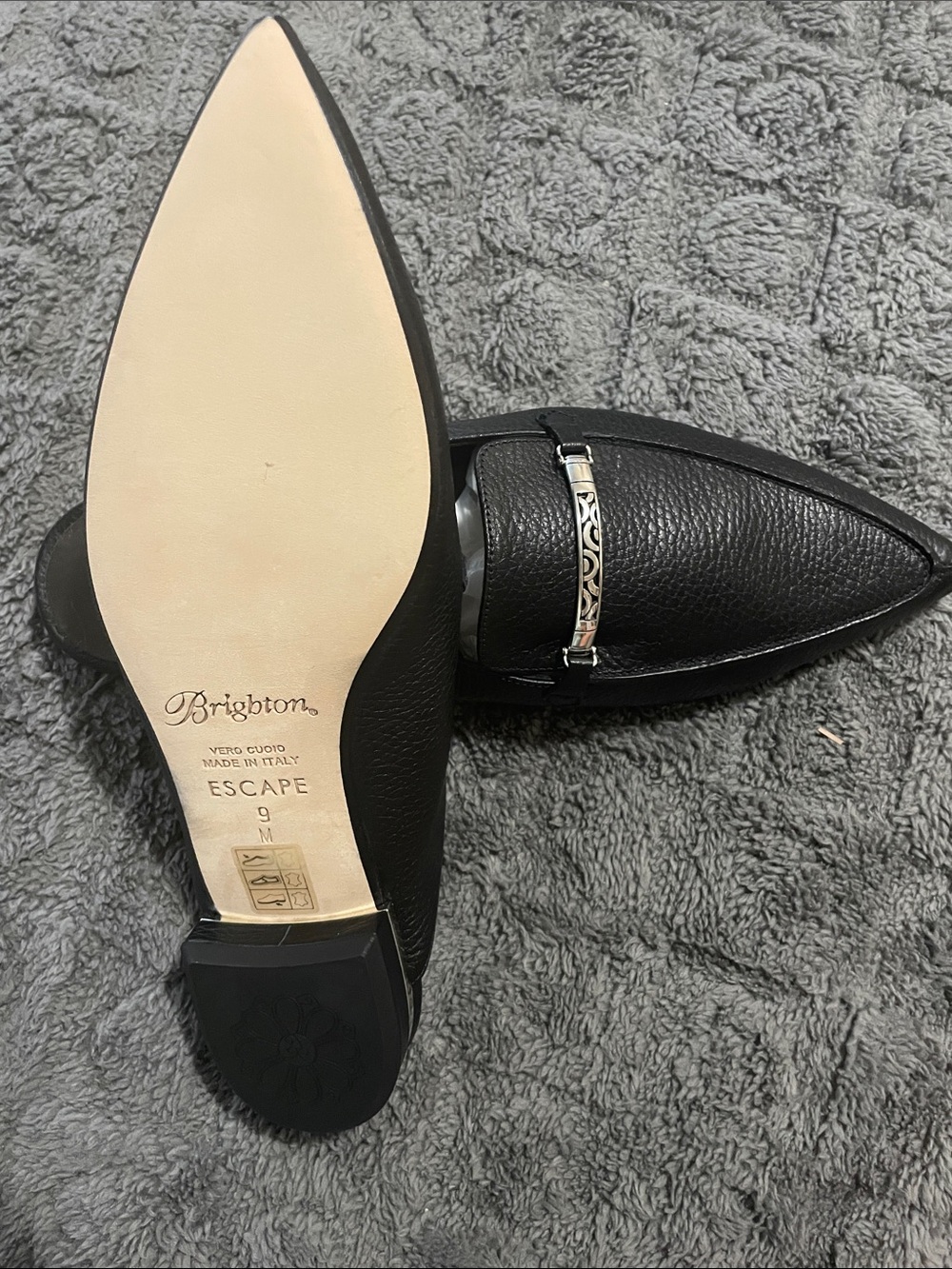 NWT’S:  Brighton Escape Black Pointed, Leather Mule with Silver-Tone Detail - Picture 2 of 5